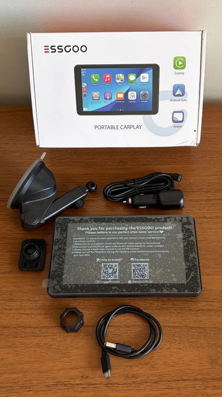 Central Multimídia Essgoo portátil 7" polegadas CarPlay e Android Auto