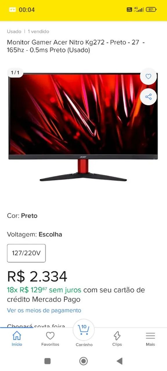 munitor acer 27" 165 hz