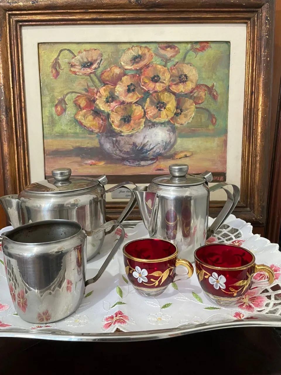 CONJUNTO DE CAFÉ INOX VINTAGE ACOMPANHA BANDEJA  - Foto 3