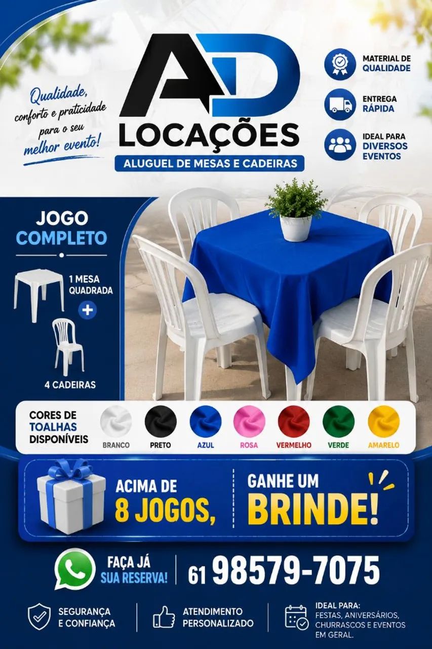 Locação de mesas e cadeiras