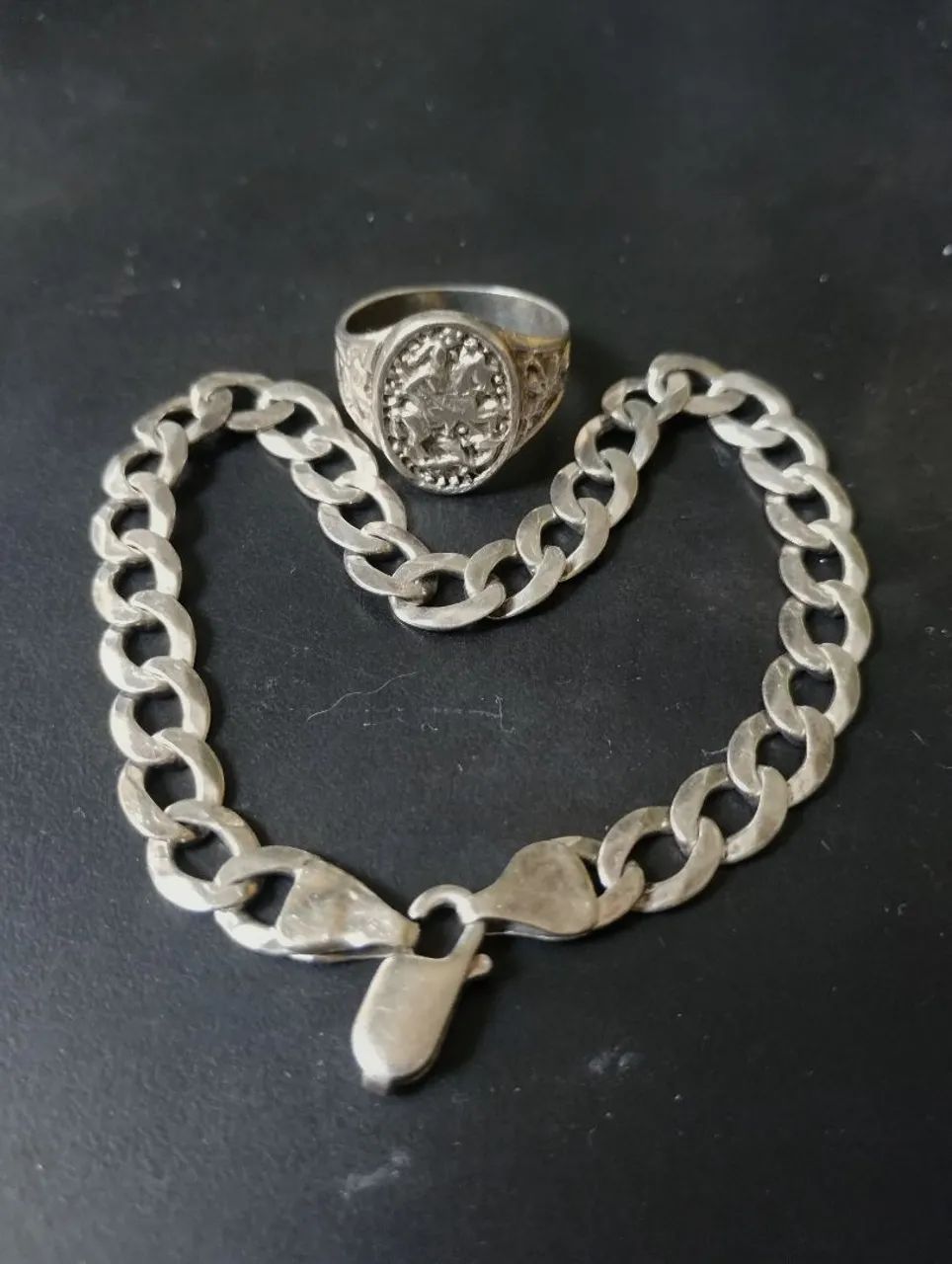 Prata 950 Anel de São Jorge e Pulseira - Foto 4