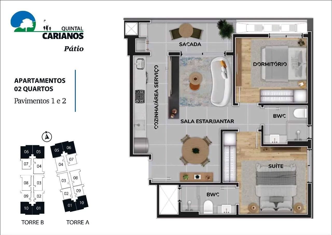 Carianos | Apartamento 2 quartos (1 suíte)