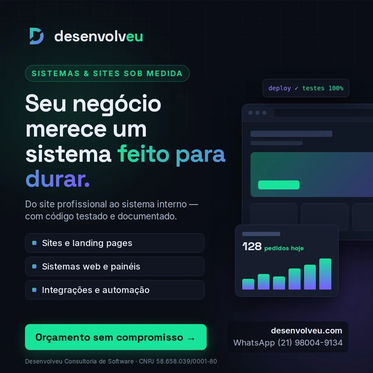 Criação de sites e sistemas sob medida para empresas