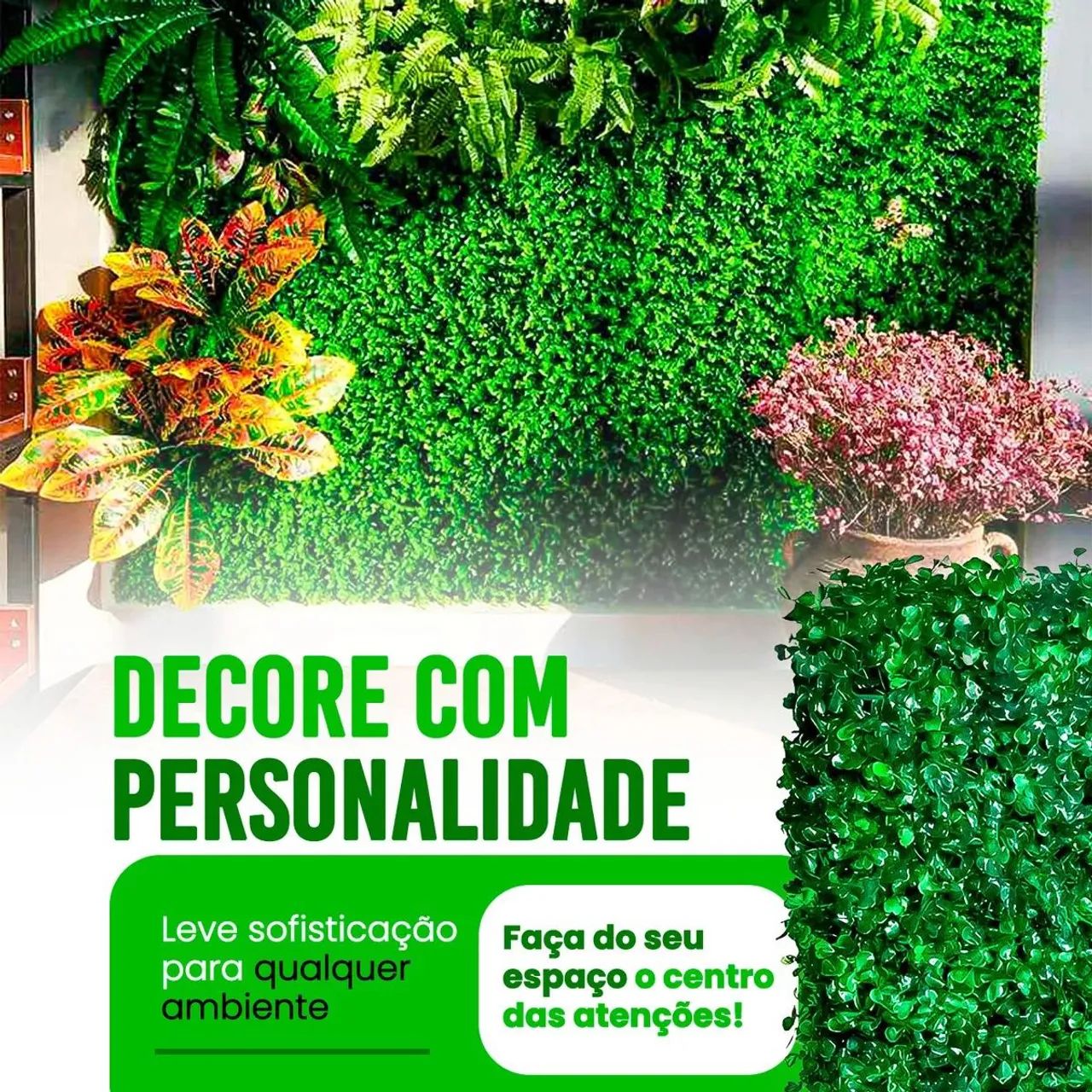 Kit 12 placas de parede verde artificial muro de plantas buchinho 40x60cm - Foto 3