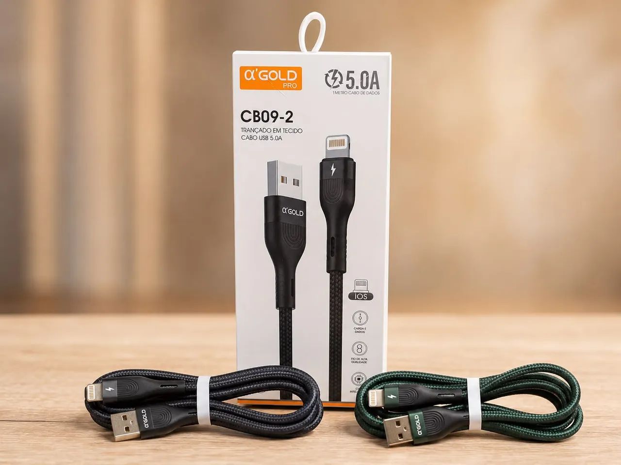 Cabo USB para iPhone Lightning 5A Trançado 1 Metro