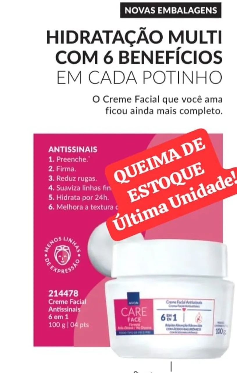 PROMOÇÃO Hidratante Facial Antissinais 6 em 1 Avon
