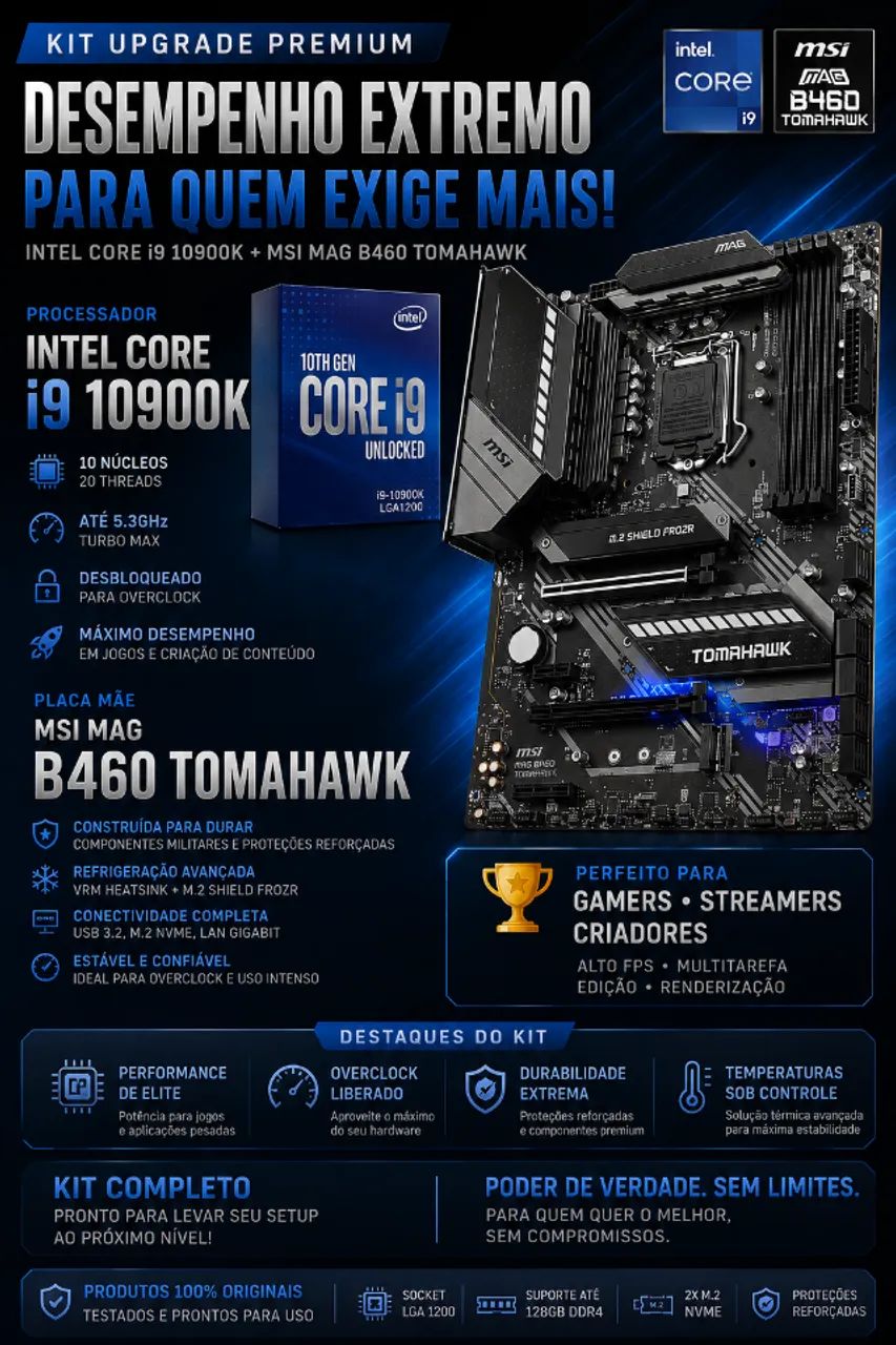 Kit i9 10900k + Placa Mãe MSI MAG B460 TOMAHAWK