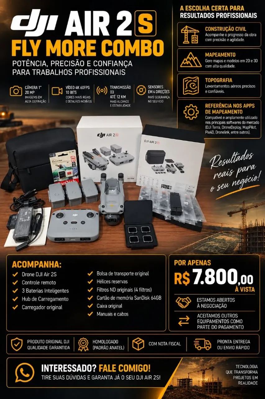 Drone DJI air 2 S novo combo fly more