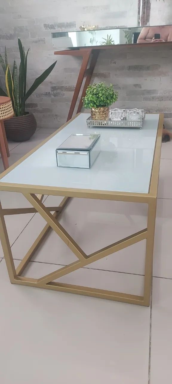 Mesa de centro e mesa lateral metal e vidro