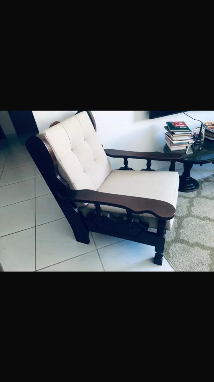 Conjunto de sofá de madeira colonial no linho  - Foto 3