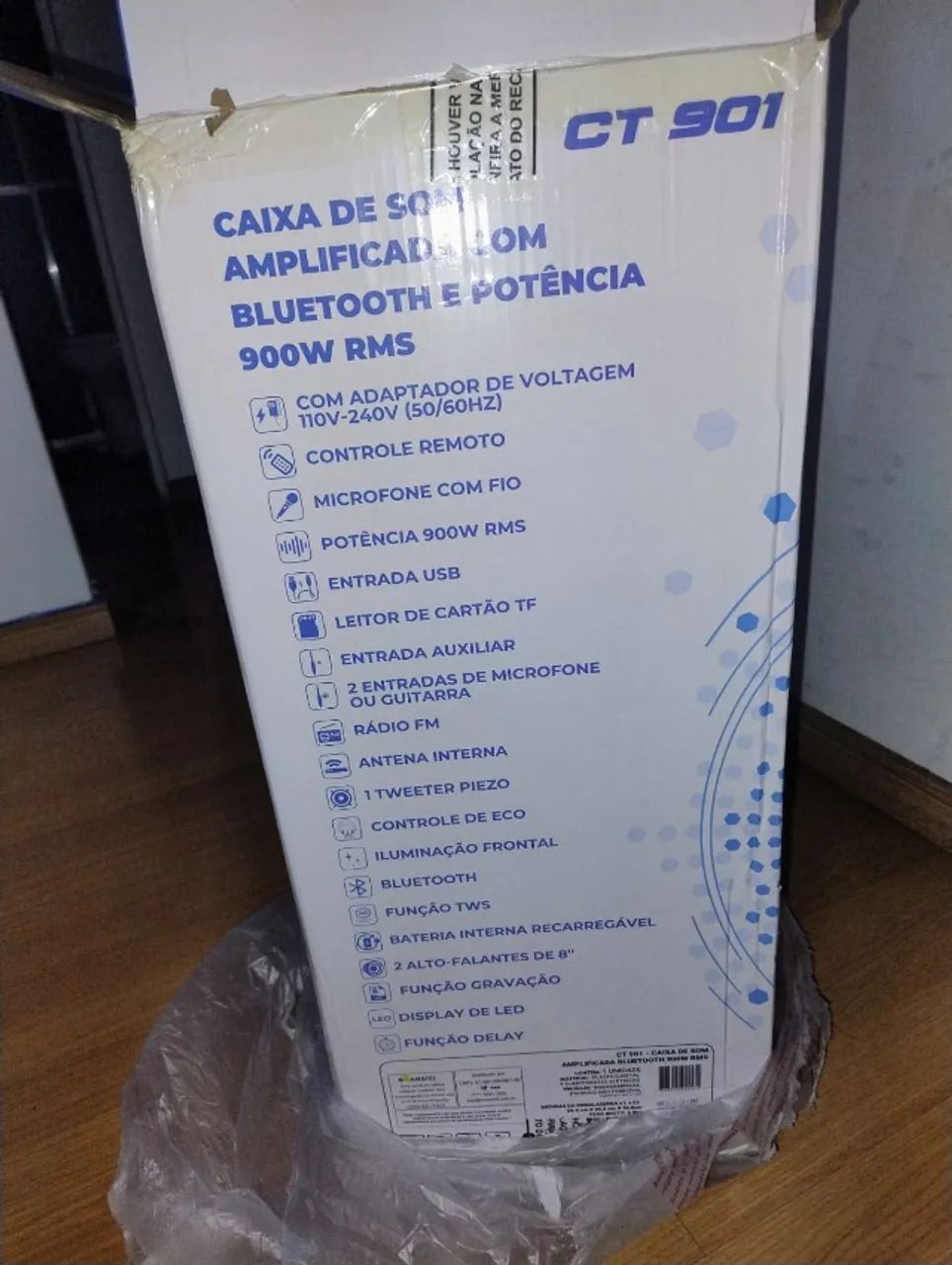 CAIXA DE SOM PREMIUM NA CAIXA- 900W COM MICROFONE E BATERIA - Foto 2