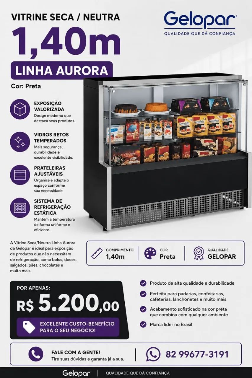 Vitrine Seca/neutra 1,40m GELOPAR  Novo 