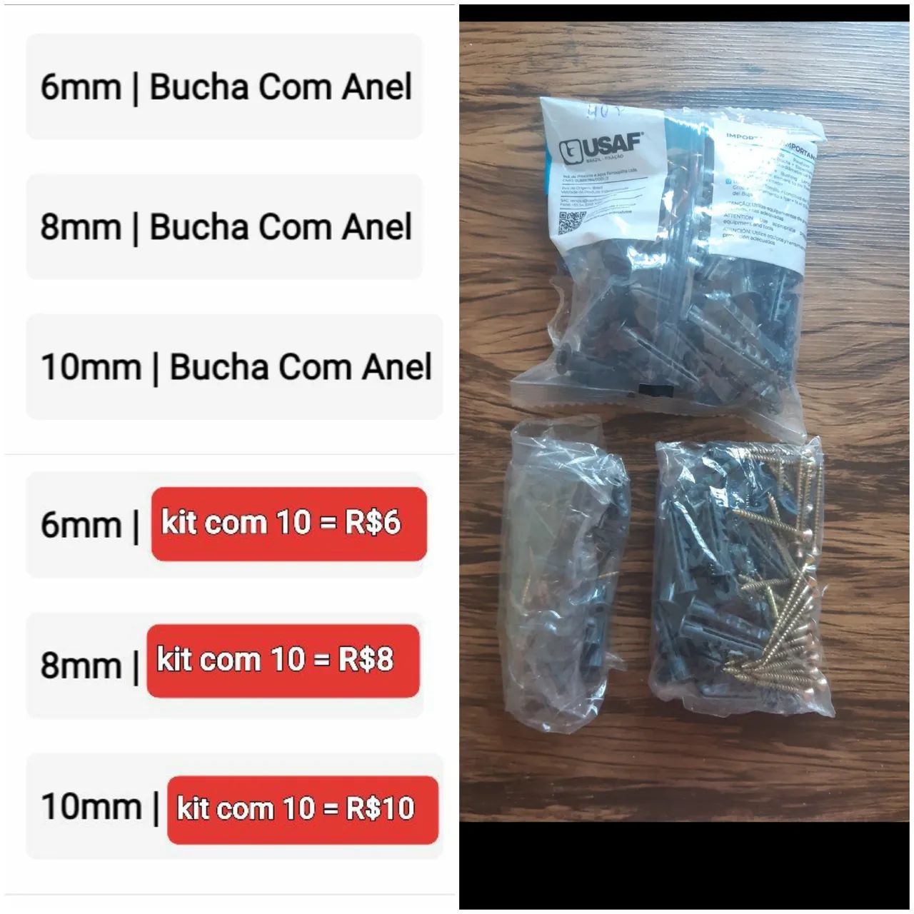 Parafusos e buchas novos