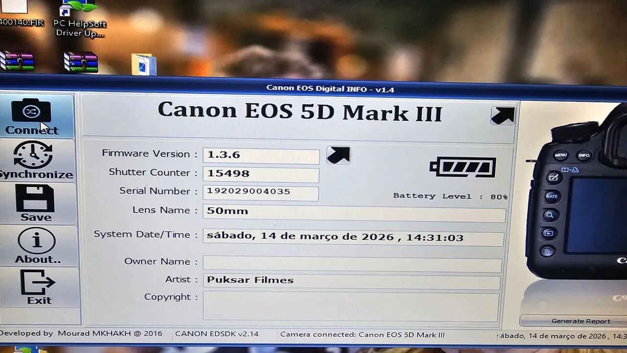 Camera canon 5d mark3 + lente 50mm 1.8 e grip para 2 baterias  15k cliques  - Foto 6