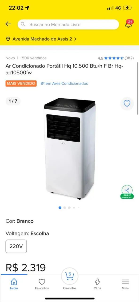 Vendo ar condicionado portátil zero 2 meses de uso 10500 BTUs 