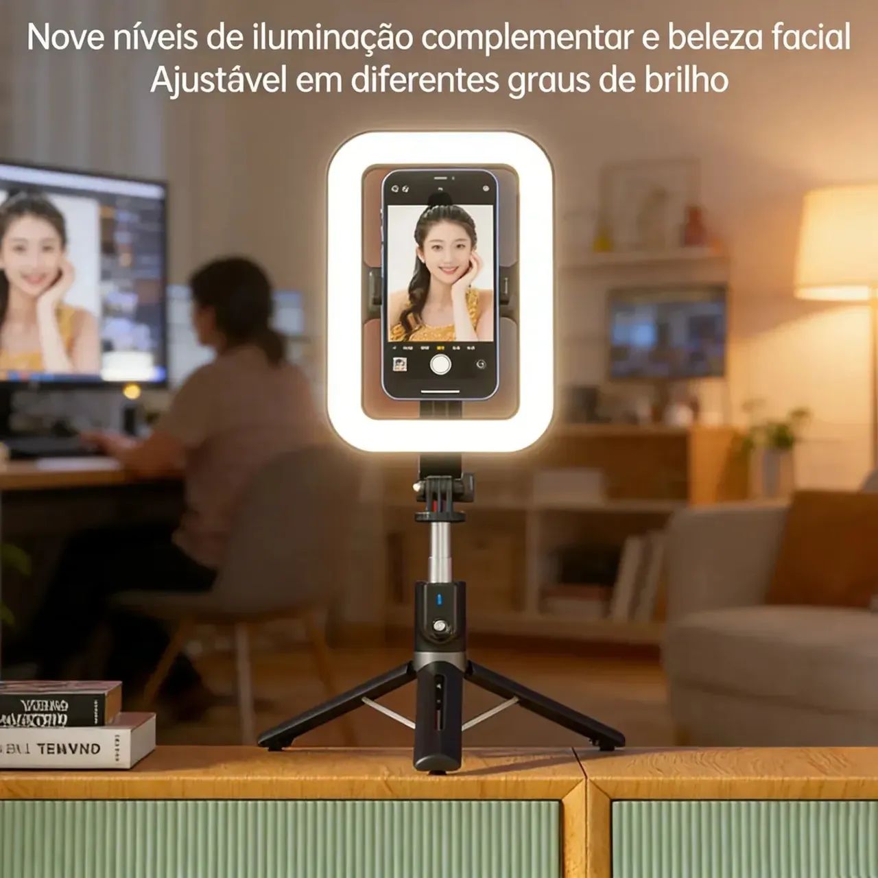 Ring Light Luminária Led 3 Cores Bastão De Tripe Bluetooth - Foto 2