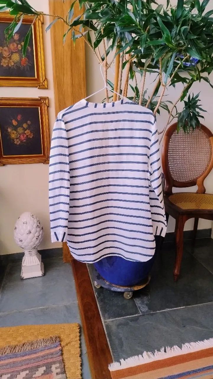 Camisa Listrada Zara Oversized Azul e Branca - Foto 3