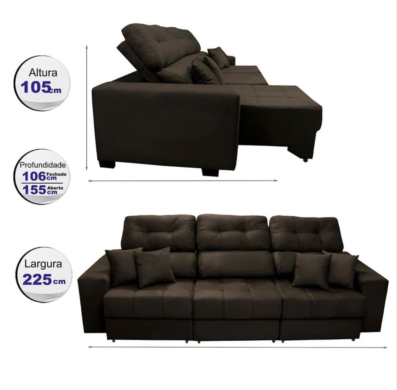 Sofá Retrátil e Reclinável Cama inBox Diamond 2,25m Tecido Suede Velusoft65566256047489125