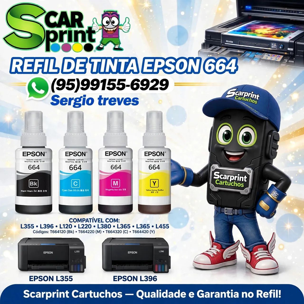 Refil de tintas Epson modelo l200 l355 l396 e cia entrega sem taxa 