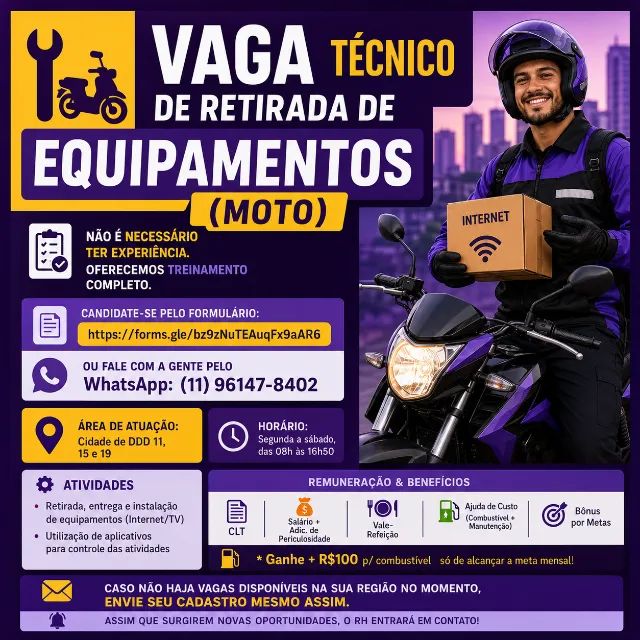 motoqueiro retirada de equipamento - cep 011