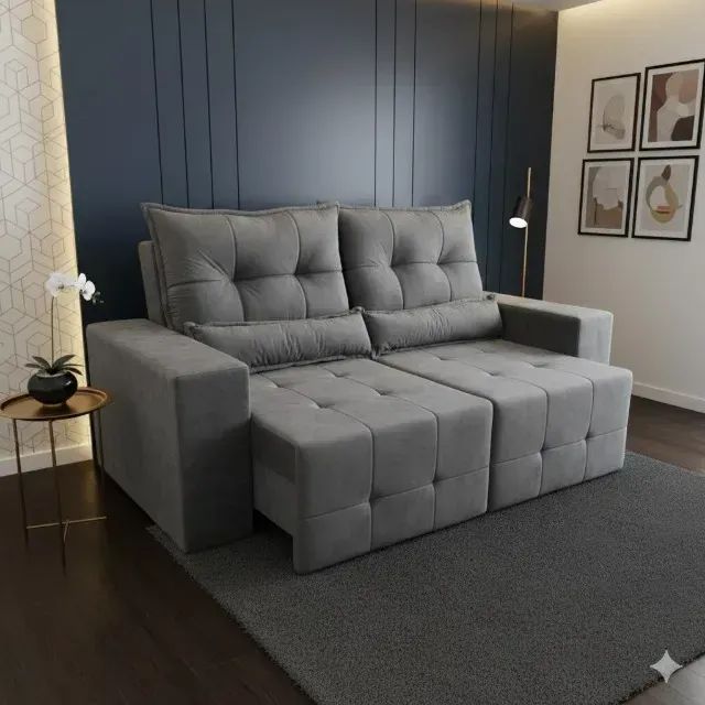 Oferta  Sofá Retrátil e Reclinável Lisboa Cinza Grafite