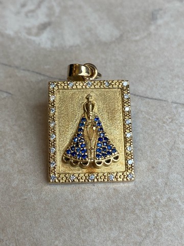 Pingente em Ouro 18K 750 com Safiras e Diamantes