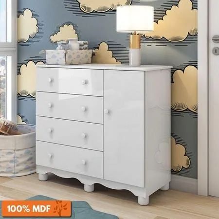 Comoda Infantil Junior em MDF 4 Gavetas e 1 Porta(Nova)
