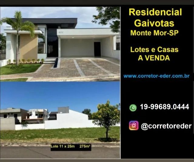 Lotes e casas a Venda Residencial Gaivotas  Monte Mor SP