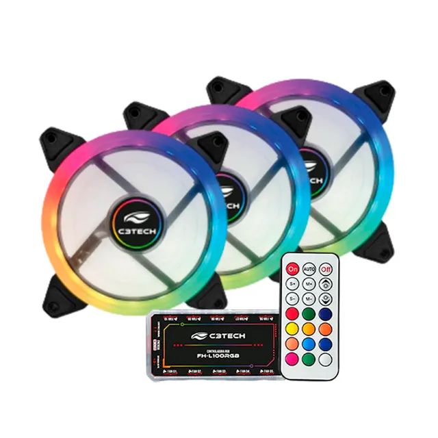 Kit 3 Cooler Fan 120mm C3tech C110F220 com Controladora e Controle ARGB 3P 5V - WZetta