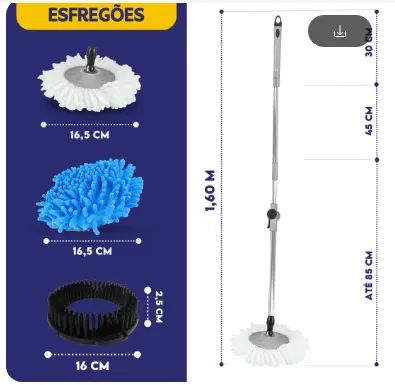 Esfregão Mop Giratório de 16 Litros Com Roda E Alça Balde Inox z737 - Foto 4