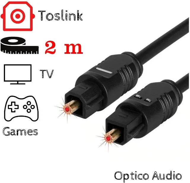 Cabo De Áudio Óptico Digital 2 Metros Toslink 2m Plug