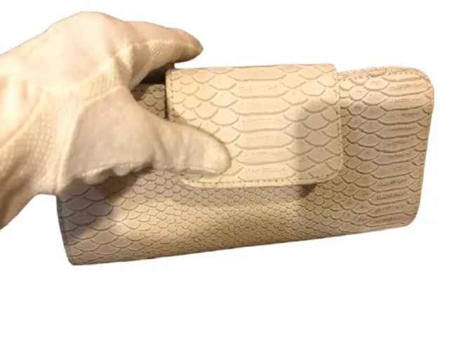 Bolsa Clutch Couro Croco Nude Alça Corrente - Foto 5