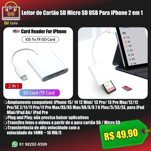 Leitor de Cartão SD Micro SD USB Para iPhone 2 em 1