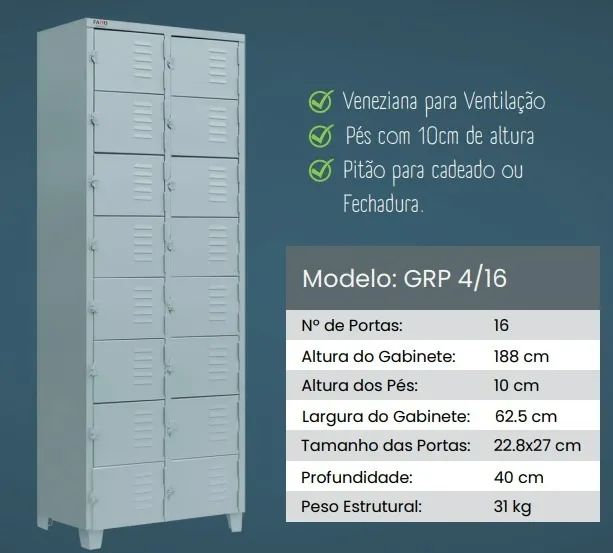 Roupeiro de Aço 16 Mini Portas - GRP4/16