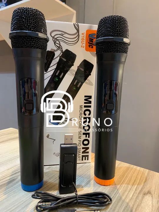 Microfone duplo sem fio USB 