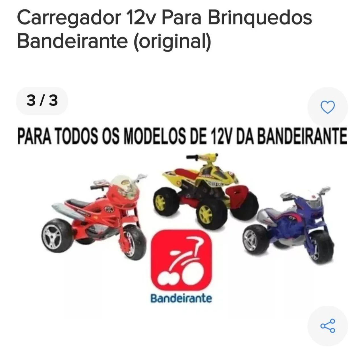 Carregador 12v para  moto carro carrinho Brinquedos Bandeirante Original - Foto 2