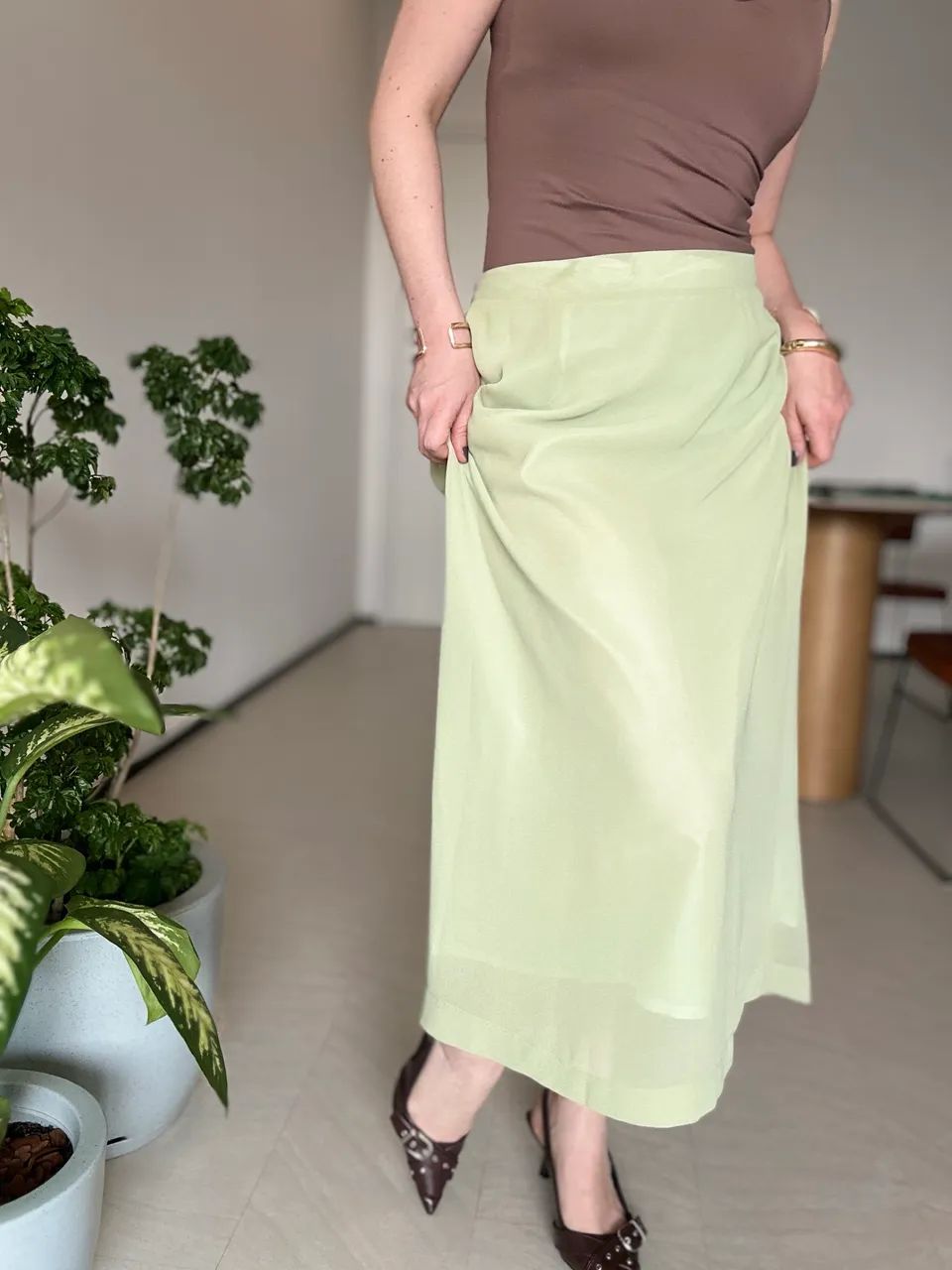 Saia Midi G Verde Pistache - Foto 4