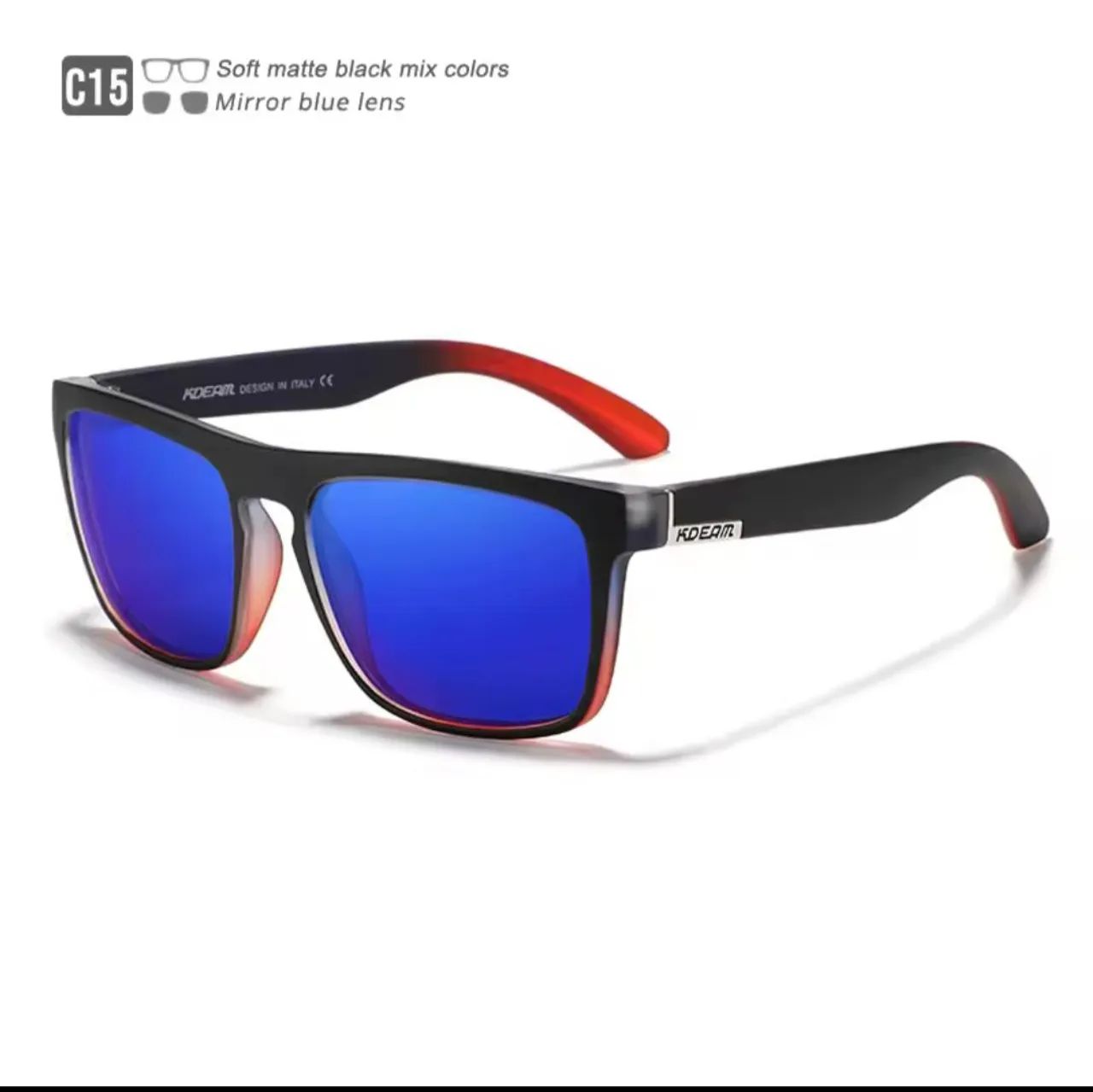 Óculos de sol masculino KDEAM com lente azul espelhada