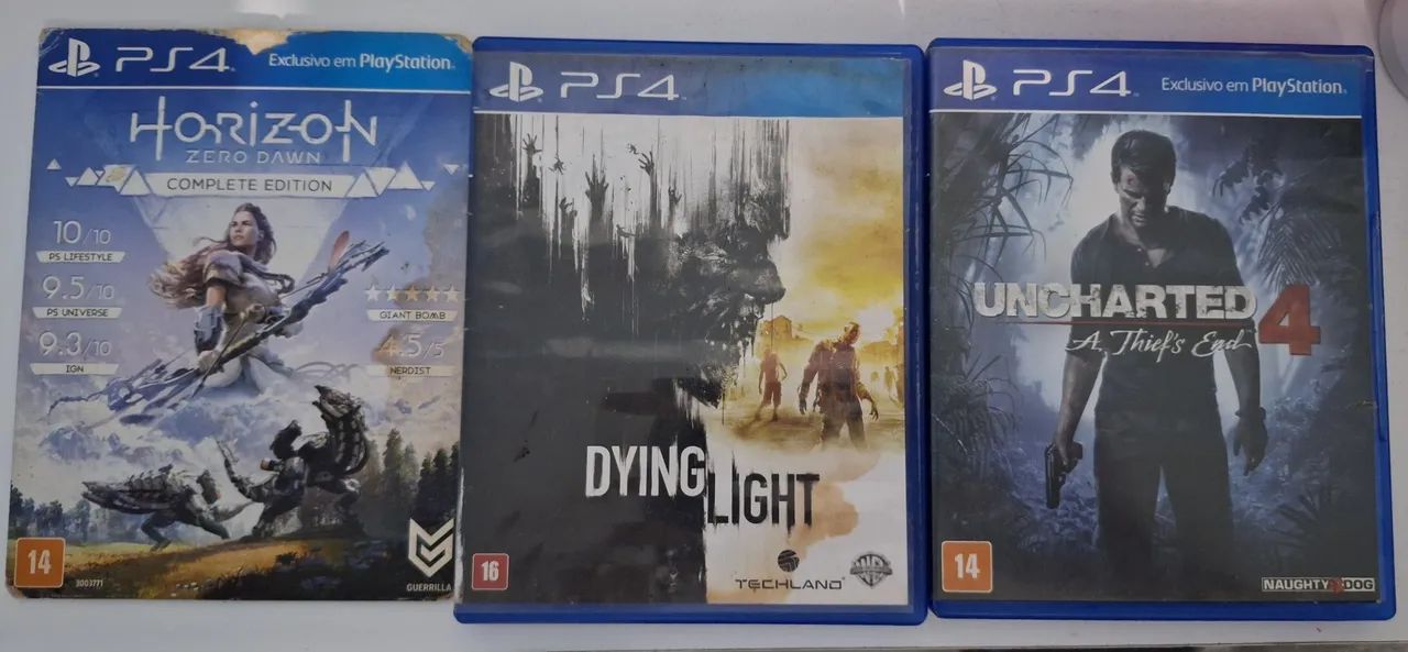 3 jogos PS4 - Horizon Zero Dawn, Dying Light e Uncharted 4