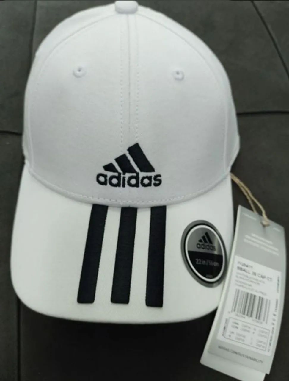 Boné Adidas Original Branco com Listras Pretas
