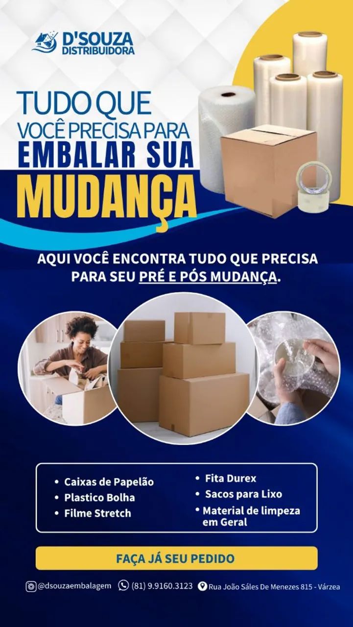 Empacotamento de Mudança - Plástico bolha, Durex, Caixas de Papelão 