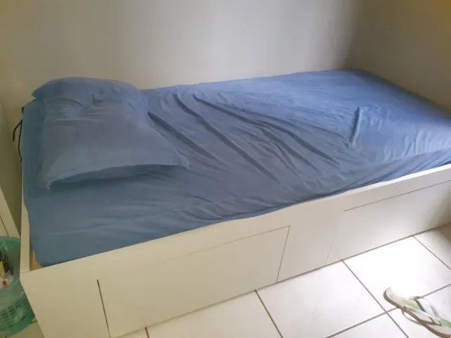 cama solteiro 2 gavetões embaixo mdf branco   88x188