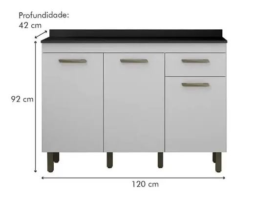Balcão de Cozinha Branco 120cm