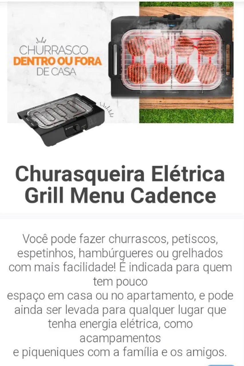Churrasqueira Elétrica Cadence Grill Menu - Foto 5