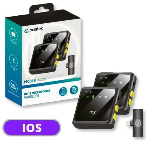 Kit 2 Microfones Sem Fio Onistek Mc818 Ios Lightning Wireless - Celular - Loja Coimbra - Foto 2