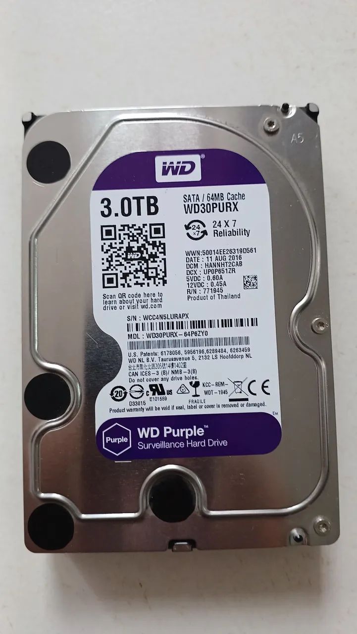 Hd wd Purple 3tb cftv dvr CPU 