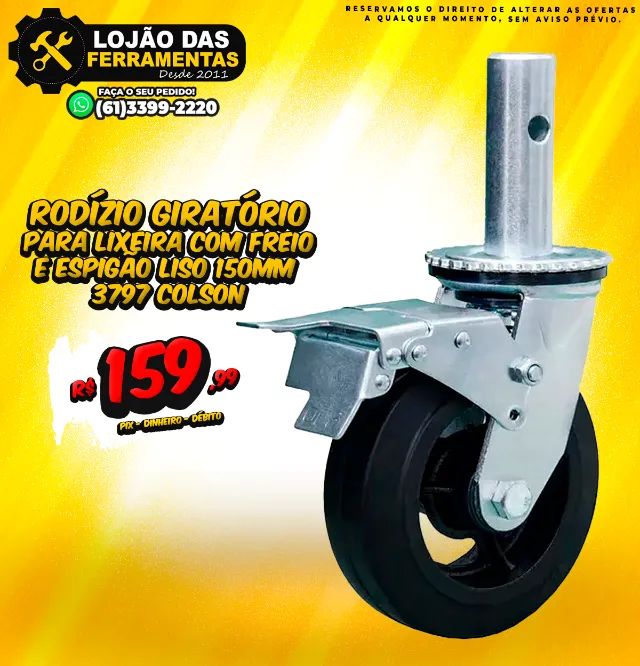 Rodízio Giratório Para Lixeira Com Freio e Espigão Liso 150mm 3797 Colson