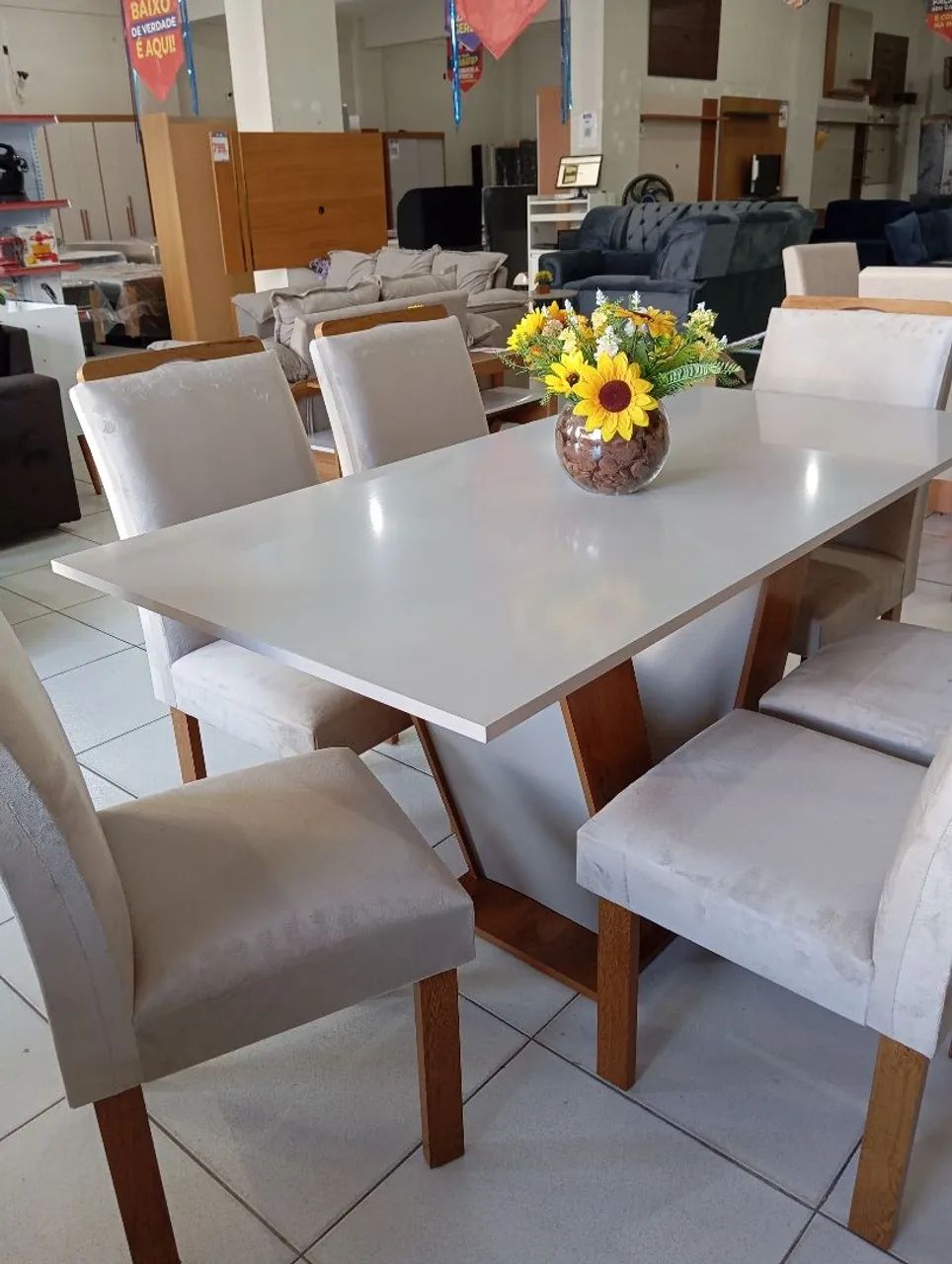 Mesa de Jantar Moderna com 6 Cadeiras