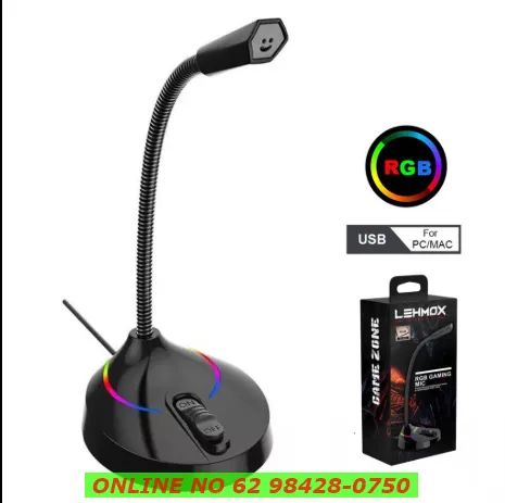 Microfone Gamer Usb Com Led Rgb Profissional Pc E Notebook