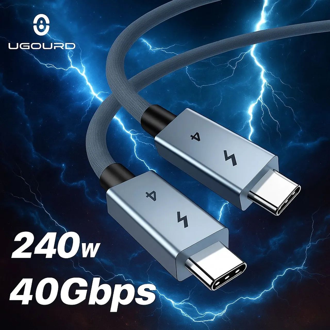 Cabo USB-C 240W 40Gbps UGOURD - Carregamento Rápido e Transferência!